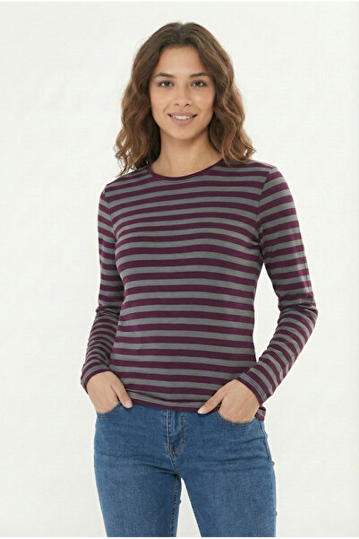 Avones Women's Striped Crew Neck Long Sleeve Basic T-Shirt-Blouse-Comfortable-Fit