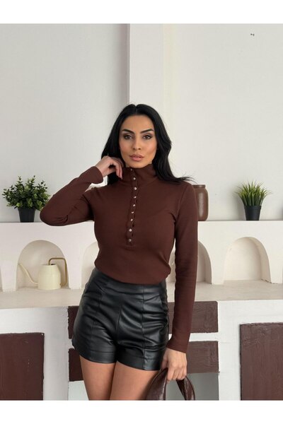 Rute butik Metal Düğmeli Yarım Balıkçı fitilli Bluz