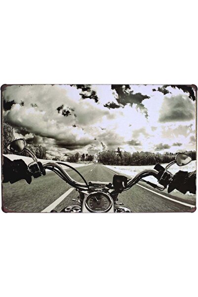 Alcoach لوحة جدارية معدنية لطريق الدراجات النارية - تصميم راكب دراجة نارية كلاسيكي