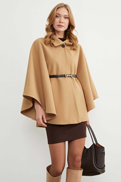 Fulla Moda Belted Polo Neck Cashmere Poncho