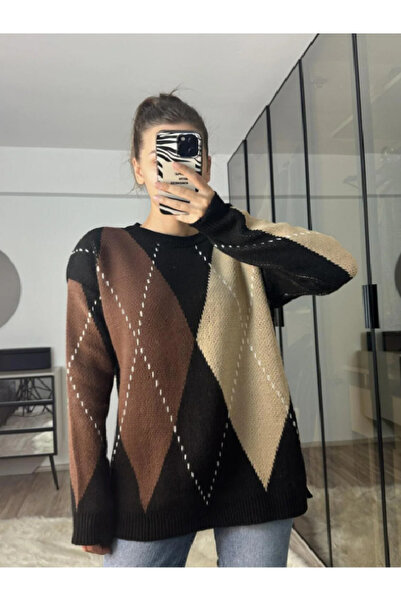 mars fashion سترة نسائية محبوكة كبيرة الحجم منقوشة بالألماس