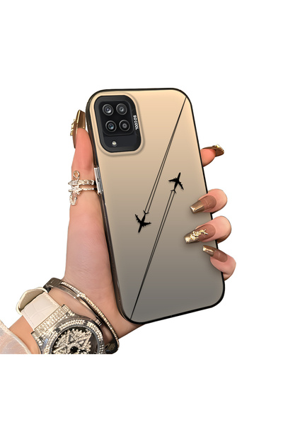 ucuc Samsung Galaxy A12/M12 Uyumlu Silikon Kenar Sert Arka Anti Düşme Kılıfı Uçak Gösterisi
