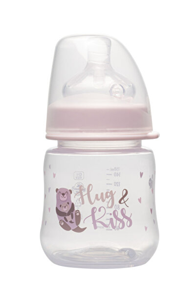 Nip زجاجة رضاعة واسعة العنق مصنوعة من البولي بروبيلين، حلمة دائرية صغيرة، مصنوعة من السيليكون، مزودة بفتحة تهوية مدمجة مضادة للمغص، سعة 150 مل، من ماركة Hug