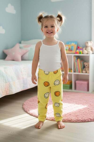 Fulla Moda Smiling Face Patterned Fleece Unisex Children's Pajama Bottoms