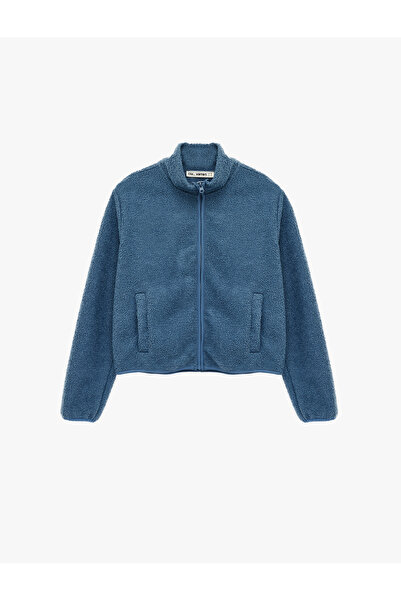 Koton Mock Neck Long Sleeve Pocket Zippered Oversized Plush Bomber Jacket