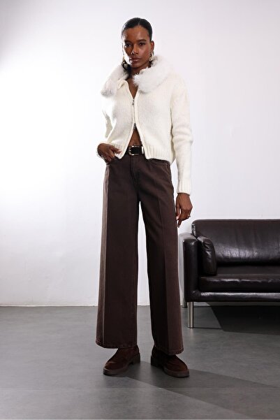 5in1Canpolat Brown Belted Wide Leg Jean 1027