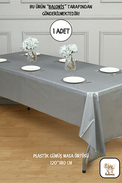 BALOMİS Gümüş Renk Plastik Masa Örtüsü 120×180 cm