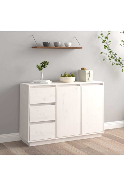 vidaxl خزانة جانبية بيضاء 111×34×75 سم من خشب الصنوبر الصلب