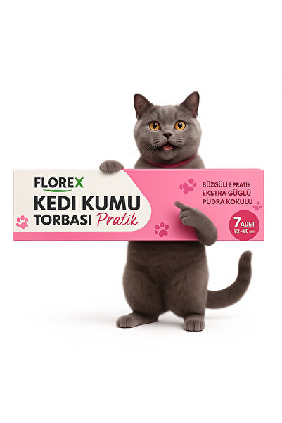 Florex Kedi Kumu Poşeti 7'li Pudra Kokulu, Büzgülü & Ekstra Güçlü