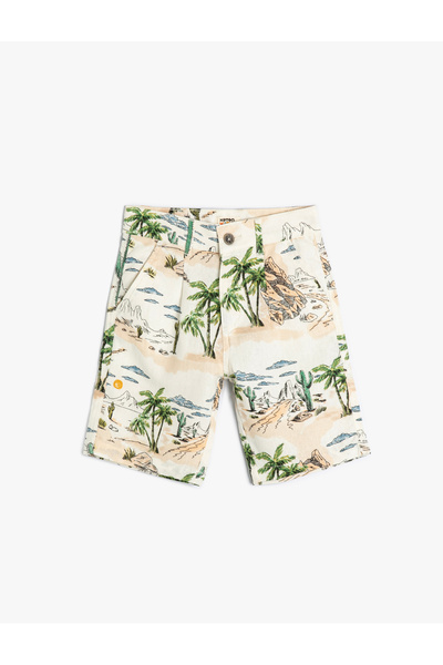 Koton Pantaloni scurți din in Palmiye cu imprimeu buzunare Talie standard Tal...