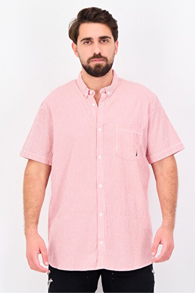 Nautica Men Classisc Fit Stripe Short Sleeve Casual Shirt, Red