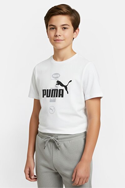Puma Kids Boy Sportswear Fit Short Sleeve Outdoor T-Shirt, White