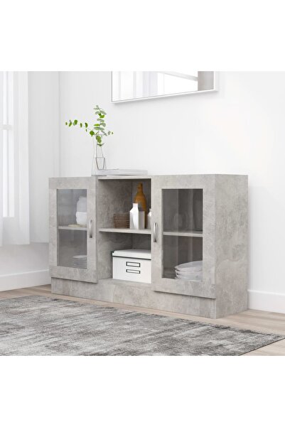 vidaxl Vitrine Cabinet Concrete Grey 120x30.5x70 cm Engineered Wood