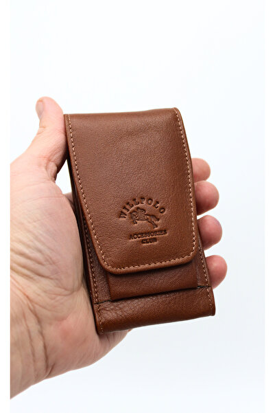 willpolo Suport pentru țigări din piele de vițel, cu compartiment pentru bric...