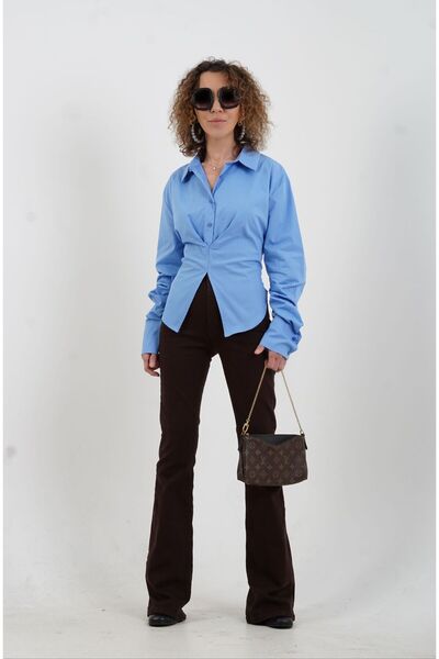 Zelish My Sister Brown Pinstripe Spanish Flare Denim Pants