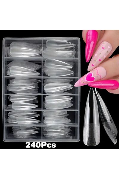 Choice 240 قطعة من أطراف أظافر ستيليتو XL شفافة، أظافر صناعية طويلة جدًا، تغط...