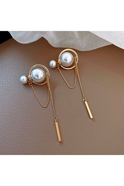Choice gold Long chain earrings, Korean fashion pearl earrings, long tassel metal chain pendant, fashionabl