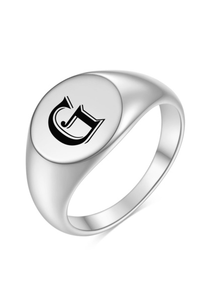 Choice 10 silver G New Wide Carving A-Z Initials Face Ring Gift Fashion English Letter Rings Trend Men And