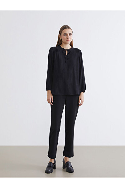 LC Waikiki Lcwaikiki Classic Black Women's Trousers with Elastic Waist and Ca...