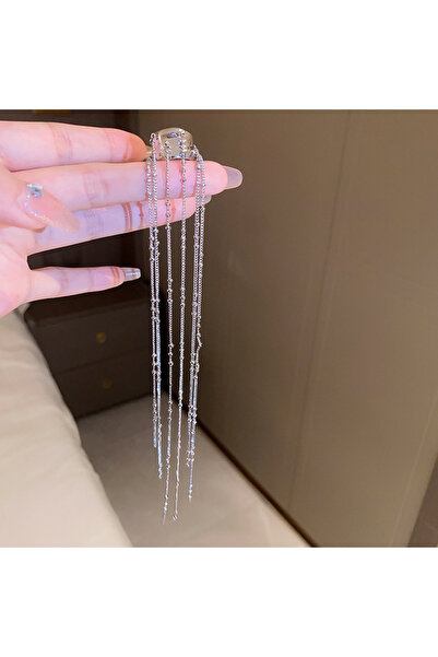 Choice Silvery tassel Irregular Metallic C-shaped Clip Earrings for Women Lon...