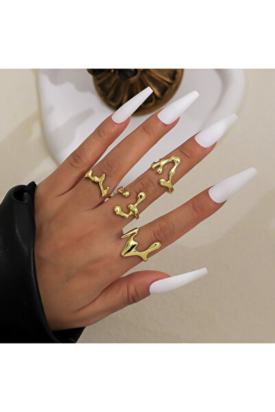 Choice طقم خواتم ذهبية عتيقة غير منتظمة بتصميم لافا مفتوح للنساء، خواتم على ش...