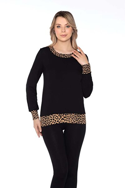 Belinay 8507 Leopar Detaylı Uzun Kollu Kadın Body