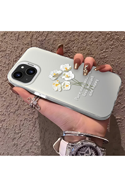 ucuc iPhone 15 Compatible Silicone Edge Acrylic Back White Flower Protective ...