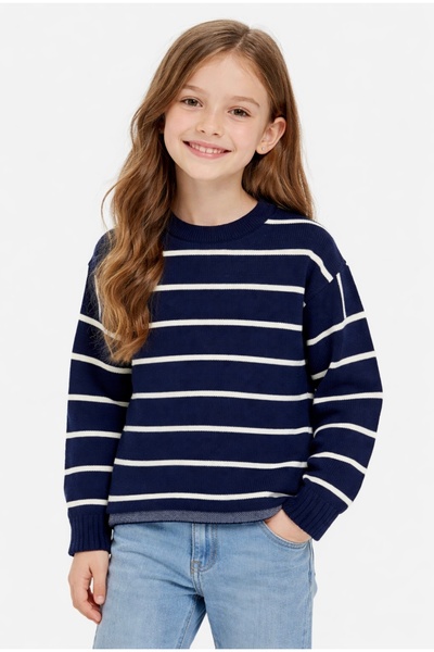 ADA YILDIZ KİDS Pulover pentru fete, tricotaj, cu dungi, culoare bleumarin, 6...