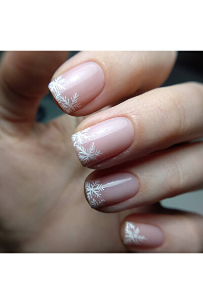 Choice XY-580 A full set of 24 short square fake nails designed with a light pink snowflake French pattern,