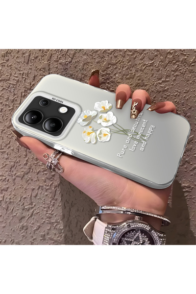 ucuc Xiaomi Redmi Note 13 Compatible Silicone Edge Acrylic Back White Flower ...