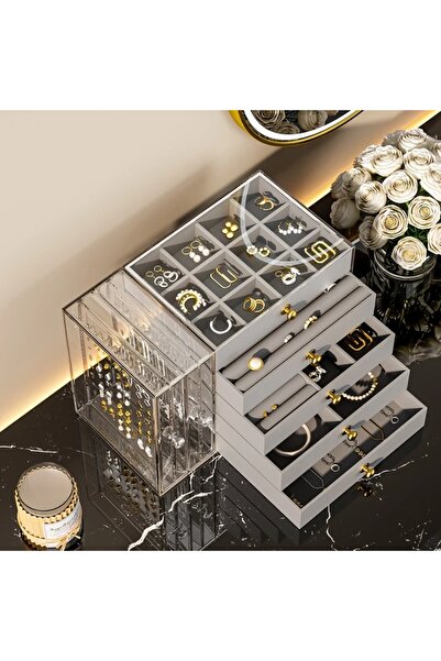 Choice صندوق مجوهرات مكتبي شفاف متعدد الطبقات من A-Gray جديد مع أدراج ذات سعة كبيرة للأساور والسلاسل