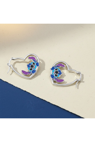 Miniso أقراط ستيتش من ديزني، أقراط ستيتش كاواي بين النجوم للأطفال، مجوهرات على شكل قلب لطيفة على شكل متدلية