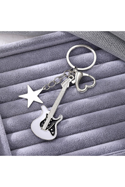 Choice قلادة بيضاء إبداعية على شكل آلة موسيقية، سلسلة مفاتيح رجالية، سلسلة مفاتيح فرقة روك، مجوهرات للحقائب، قطعة معدنية