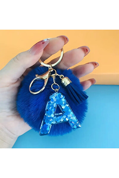 Choice سلسلة مفاتيح زرقاء مزينة بشرابة قطيفة عصرية، سلسلة مفاتيح لحقيبة الظهر أو السيارة، قلادة معلقة، زينة للسيارة G.