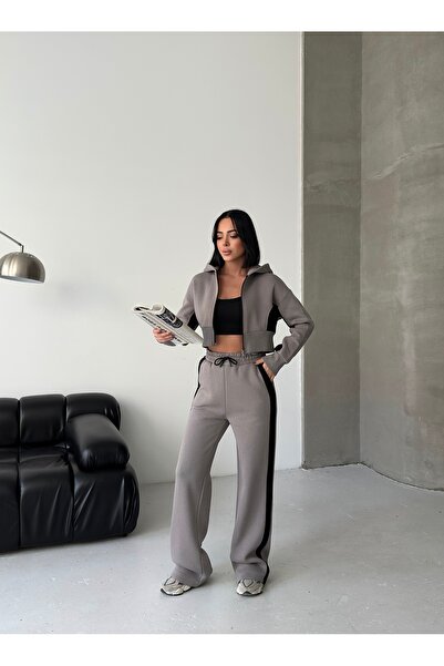 ZAZZONİ Double Tracksuit Set with 3-Ply Cropped Top