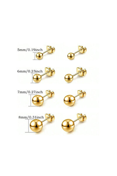 Choice 4Pairs Gold 3-7 Pairs Ball Design Stud Earrings Set Simple Style Stain...