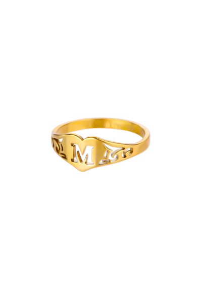 Choice 7 Gold Color M Fashion Hollow Initial Letter Heart Rings For Women Gol...