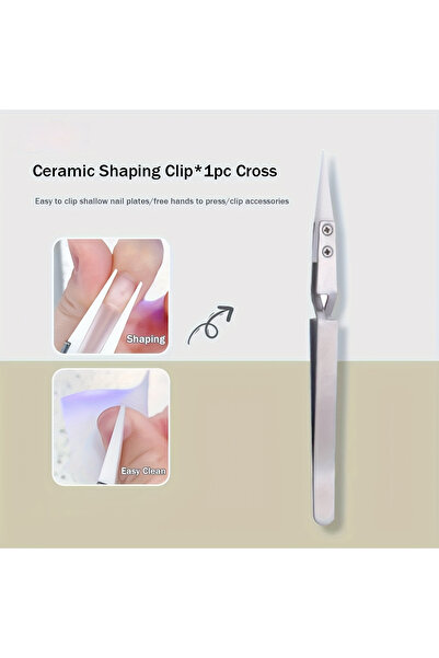 Choice 02 Cross Head Ceramic Head Stainless Steel Nail Shaping Tweezers Cross Straight Nail Clip Pincher Di