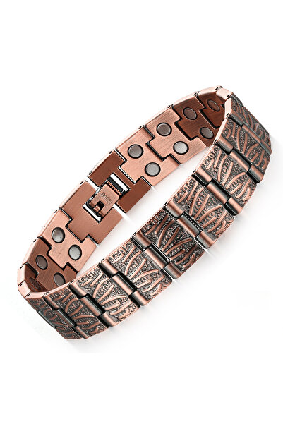 Choice سوار رجالي من النحاس الخالص بلون أصفر بني، سوار نحاسي خالص بوصلات مغنا...