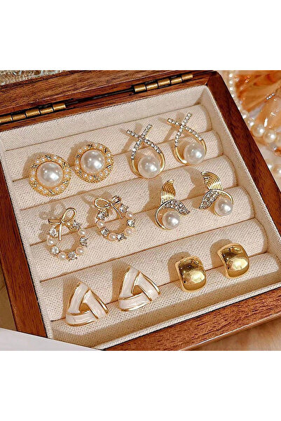 Choice مجموعة من 12 قطعة، 6/10/12 قطعة، أقراط مرصعة باللؤلؤ الصناعي، دائرية و...