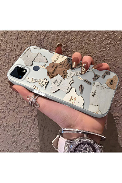 Hontinga حافظة هاتف متوافقة مع هاتف Realme C25S، حماية للكاميرا، خريطة خلفية ...