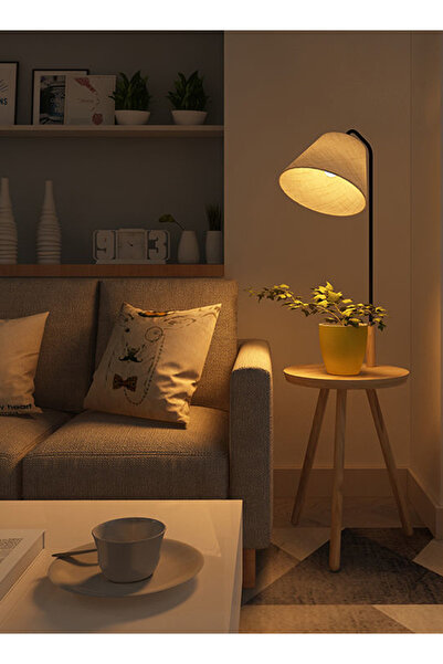 Generic Modern Tripod Floor Lamp Wood Base Fabric Lampshade LED Standing Light Bedroom Living Room