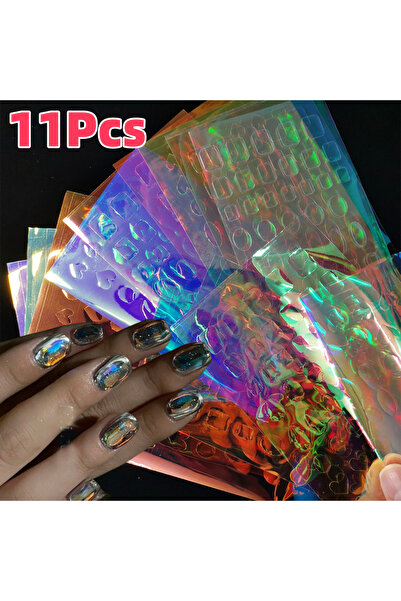 Choice NL081-S3 11Sheets 3D Aurora Ice Glass Stickers Holographic Iridescent Candy Glass Paper Chameleon Na