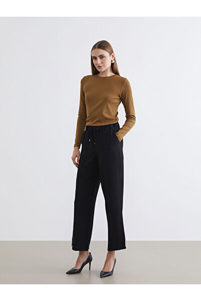 LC Waikiki Black Textured Women's Trousers with Elastic Waist
