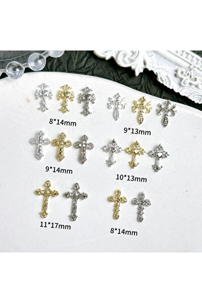 Choice Mixed 30PCS 30PCS 30PCS Classic Exquisite Tricolors Cross Nail Charms 3D Creative Minimalist Alloy C
