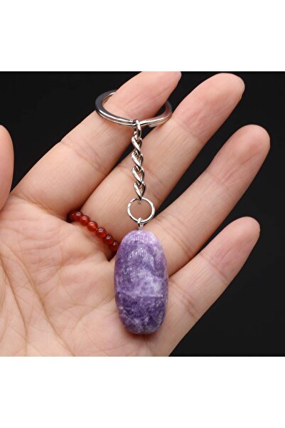 Choice سلاسل مفاتيح من حجر الجمشت الطبيعي، قطعتان، مقاس 15×30-20×40 مم، مصنوعة من الفولاذ المقاوم للصدأ، مناسبة للدراجات النارية والقلم