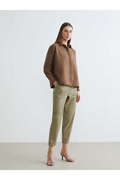 LC Waikiki Khaki Carrot Cut Women's Leather-Look Pants