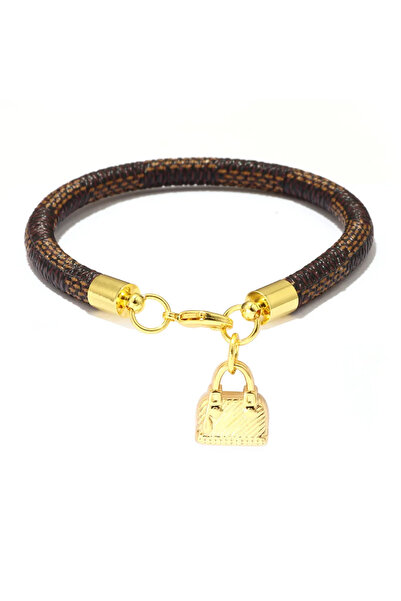 Choice brown 20.5cm Fashionable Cow Leather Striped Bracelet Gold Exquisite L...