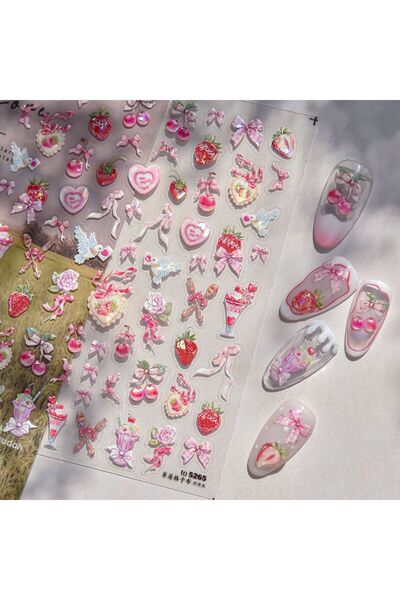 Choice 1pcs Fresh Sweet Fruits Strawberry Cherry Bowknot Love Heart Lemon 5D Nail Art Stickers Self Adhesiv