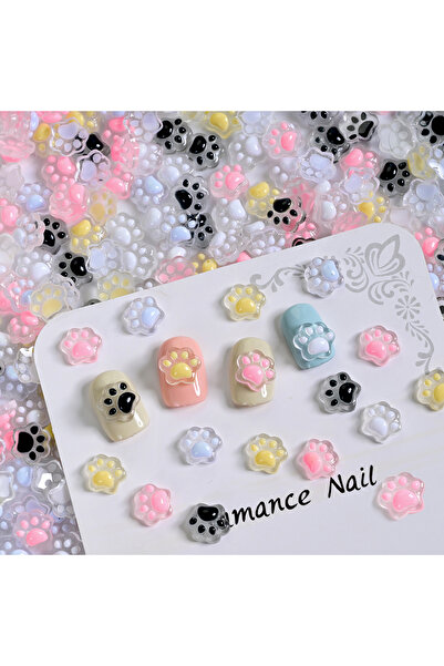 Choice Mixed Cat Paw-50pcs 50Pcs 3D Luminous Cat's Paw Nail Charms Cute Resin Cat Paws Y2K Nail Art Decorat